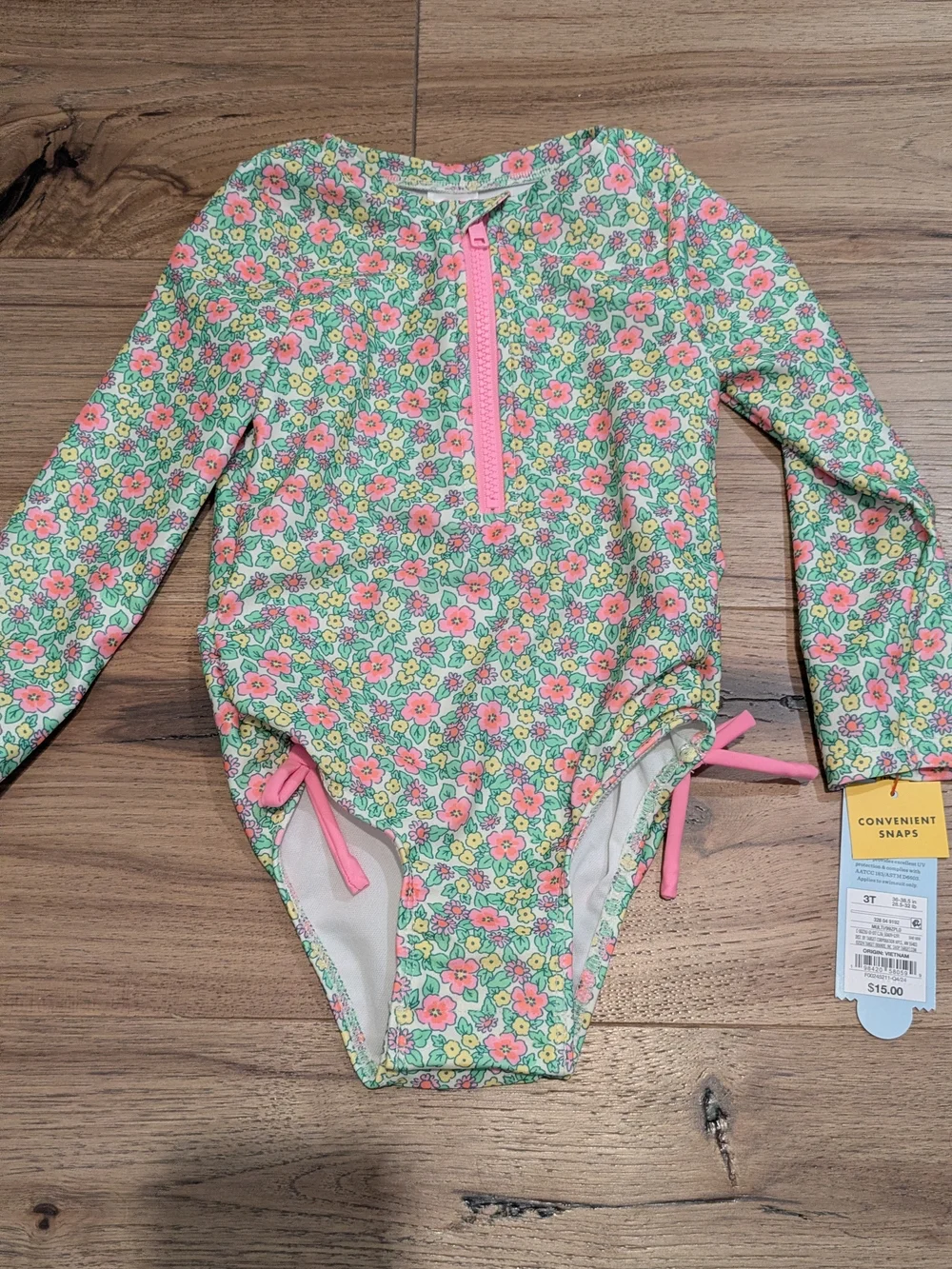 Cat & Jack Girls' Floral Long-Sleeve Rash Guard and Aqua One-Piece Swimsuit Set
